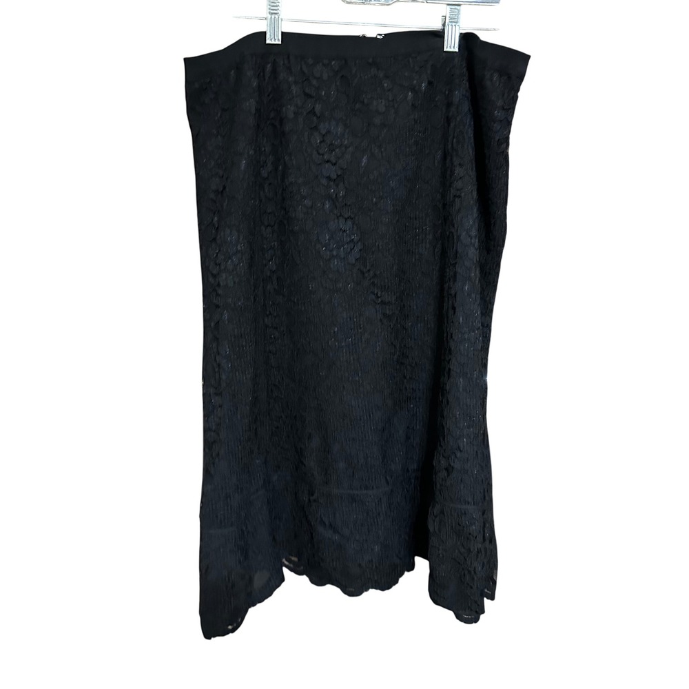 Old Navy Black Lace Midi Skirt Women Sz 16 Flounce Hem Zipper Closure Whimsigoh - Picture 2 of 8